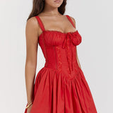 Spaghetti Strap Lace Trim Ballet A Line Sleeveless Mini Dress