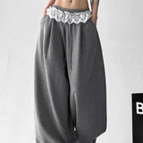 Lace Insert Ruffle Wide Leg Pants