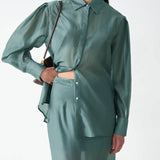 Vintage Collared Tencel Shirt Dress Two Piece Set