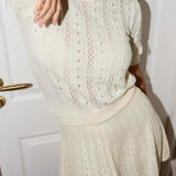 Lightweight Knit Solid Crew Neck Cutout Skirt Set