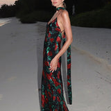Floral Deep V Backless Maxi Dress