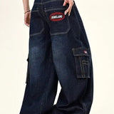 Dark Blue Cargo Wide-Leg Jeans