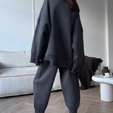 Solid Distressed Knit Crew Neck Sweater Two Piece Set