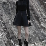 Women's Large-hole Mesh Stitching Sun-hem Twill Chiffon Gothic Daily Black Women Mini Skirt