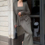 Vintage Ribbed Knit Cardigan and Cami Dress Three Piece Set