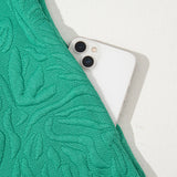 Sea Green Jacquard Textured Quarter Zipper Shift Mini Dress