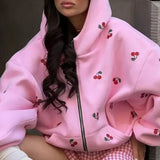 Cherry Print Zip Up Hoodie