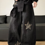 Leopard Print Patchwork Tie Loose Wide Leg Retro Jeans