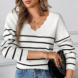 Ribbed V-Neck Long Sleeve Sweater