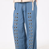 Metal Hole Hollow Out Straight Jeans