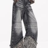 Patchwork Leopard Wide Leg Jeans