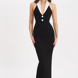 Collared Backless Slit Maxi Dress