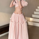 Strapless Cutout Crop Regular Shoulder Skirt Set