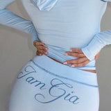 Retro Y2K Slim Letter Print Two-Piece Set
