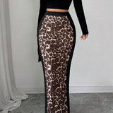 Leopard Printed High Waisted Bodycon Split Skirt