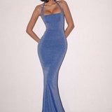 Halter Neck Tie-Back Cutout Party Dress