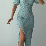 Chiffon Wrap Slit Floral Dress