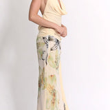 Sexy Backless Halter Top Slim Printed Maxi Skirt Set