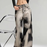 Vintage Grey Tie Dye Wide Leg Jeans