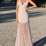 Polka Dot V-Neck Sheer Maxi Dress