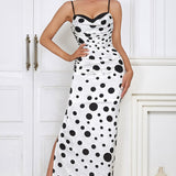 Polka Dot Pleated Cami Maxi Dress