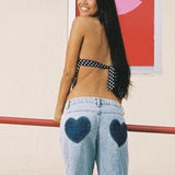 Polka Dot Backless Halter Crop Top