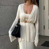 Vintage Ribbed Knit Cardigan and Cami Dress Three Piece Set