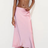 Slim High Waist Satin Texture Straight Midi Skirt