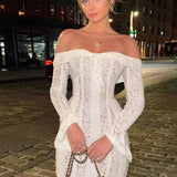 Off-Shoulder Lace Bodycon Boho Dress