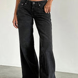Solid Color Wide Leg Denim Jeans