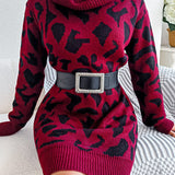 Leopard Turtleneck Sweater Dress