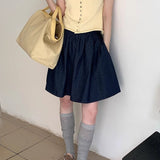 Vintage Blue High Waist A Line Denim Mini Skirt