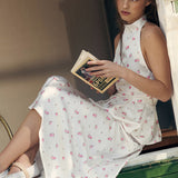 Satin Printed Bubble Hem Vest Maxi Skirt Two Piece Set