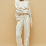 Solid Cable Knit Cozy Cuffed Ankle Pants