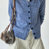 Color Block Striped Fitted Wool Knit Cardigan
