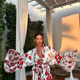 Fresh Floral Print Lantern Sleeve Mini Dress