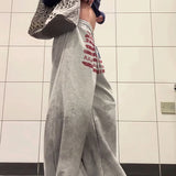Retro Gray Graphic Drawcord Baggy Sweat Pants