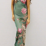 Printed V Neck Bodycon Slip Dress