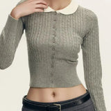 Short Lapel Cable Knit Cardigan