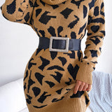 Leopard Turtleneck Sweater Dress