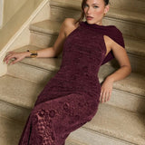 Elegant Scarf Neck Backless Lace Patchwork Bodycon Prom Dress