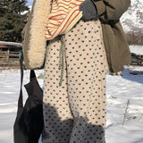 Warm Thickened Polka Dot Fleece Drawcord Pants