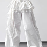 Lace Skirt Hem Trim Wide Leg Casual Pants