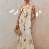 Sexy Spaghetti Strap Linen Vacation Maxi Dress