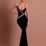 Black Crystal-Embellished Bandage Mermaid Party Dress