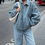 Blue Zip Lapel Jacket