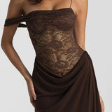 Solid Lace Panel Bodycon Formal Dress