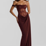 Solid Lace Panel Bodycon Formal Dress