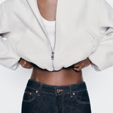 Faux Wool Short Zip Bomber Jacket