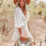 Lace V-Neck Ruffle Mini Boho Dress
